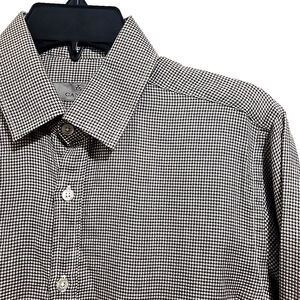 Canali Mens Long Sleeve Dress Shirt Houndstooth Pattern Brown Gray M Wool Blend